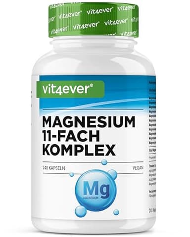 vit4ever Magnesium Komplex - 240 Kapseln - Aus 11 hochwertigen Verbindungen - 408 mg elementares Magnesium pro Tagesdosis - Hochdosiert - Vegan