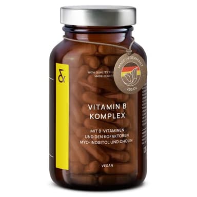 Vitamin B Komplex - alle 8 B Vitamine + Kofaktoren - 120 Kapseln (4 Monate) - Vit B1, B2, B3, B5, B6, B7, B9, B12 - Mit Myo-Inositol + Cholin - Bioaktiv & Vegan