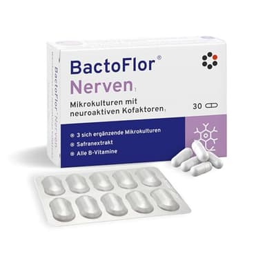 BactoFlor Nerven - Probiotika für die Darm Hirn Achse (30 Kapseln) - 3 Stämme von Darmbakterien unter mit Vitamin B Komplex & Biotin & Safran - trägt zur normalen Funktion des Nervensystems bei
