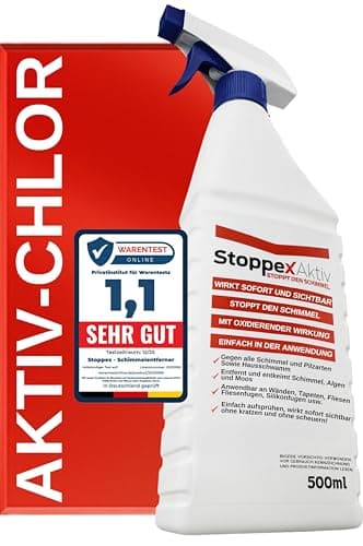 STOPPEX AKTIV Profi Schimmelentferner für Wand, Bad & Silikonfugen – Extra starkes, chlorhaltiges Anti-Schimmel Spray mit Stoppex Aktiv-Formel | Schimmelspray gegen Schimmel & Stockflecken