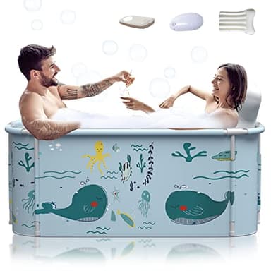 Kiseely 140cm Tragbare Faltbare Badewanne für 2 Personen, Große Familie SPA, Effiziente Umstellung Von Heißer und Kalter Temperatur, 140cm X 60cm X 55cm (Ozean Stil)