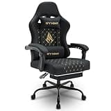 Symino Gaming Stuhl Racing Gamer Stuhl - Ergonomischer Gaming Sessel mit Lendenwirbelstütze, Gaming Chair mit Fußstütze Vintage PU Leder 130KG, Schwarz
