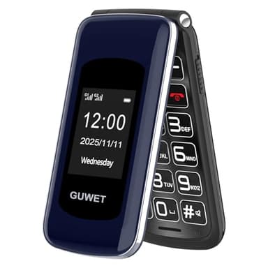 Guwet 2G Seniorenhandy Klapphandy ohne Vertrag, Rentner Handy Großen Tasten, SOS Notruffunktion, 1600 mAh Akku, 2.4"+1.77" Dual Display, Dual SIM mit Notruftaste, Blau.