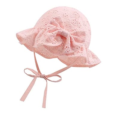 XIAOHAWANG Sommerhut Baby Mädchen UV Schutz Sonnenhut Mütze Baby Sommer Mützen Baumwolle Mit Schleife und Bindebändern(Rosa, 46cm(3-6 Monate))