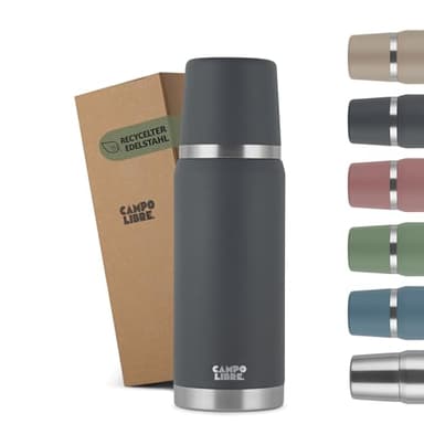 Campo Libre. Jaco® Thermoskanne 1L, 750ml, 500ml I Thermos mit Becher I Unsere Thermosflasche mind. 24h heiß I Isolierkanne mit Doppelwandisolierung ist zu 100% auslaufsicher & recycelter Edelstahl