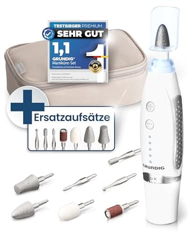 GRUNDIG Maniküre Set elektrisch - Schöne Nägel dank Power LED und 17tlg Saphir Zubehör Pediküre Fußpflege Set & Maniküre Set mit Zubehör elektrische Nagelfeile (Maniküre Set + Ersatzaufsätze)