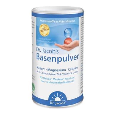 Dr. Jacob's Basenpulver I viel Kalium, Calcium und Magnesium I das Original Citrat-Basen-Pulver in Premium Qualität seit 25 Jahren I gezielter Mineralstoff- und Basen-Ausgleich* I 300 g Dose, vegan