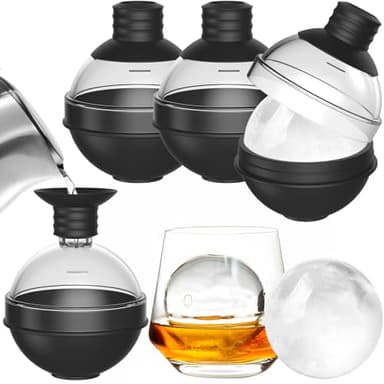 Silikon Eiskugelform Groß für Whiskey - Set mit 4 Stück und 2-in-1 Trichterdeckel - XXL 6cm Eiswürfelform Kugel Rund für Cocktails und Bourbon - Perfekt Runde Eiswürfel Kugel - Ice Ball Maker