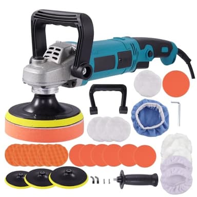 Bellanny Poliermaschine Schleifmaschine 1600W Auto Polierer - 6 Variable Geschwindigkeit, 220V, 500-3300 RPM, 1,8m Kabe, 2 Griffe, 125/178mm Polierpad, Professionell Polieren Set für Auto Boot Möbeln
