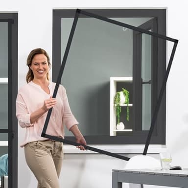 empasa Insektenschutz Fliegengitter Fenster Alurahmen BASIC weiß, braun, anthrazit, in vielen Größen, ohne Bohren und Schrauben, als Selbstbausatz