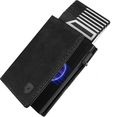 DODENSHA MagSnap Portmonee Herren I Slim Wallet mit Münzfach I Kreditkartenetui Geldbeutel für 10+ Karten I Magnetischer Verschluss Geldbörse Herren I RFID Schutz I Schwarz