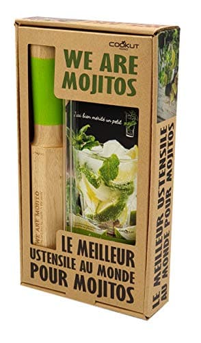 COOKUT - Geschenkset We are Mojito - Das Mojitowerkzeug der Welt - Machen Sie köstliche hausgemachte Mojitos - 4-in-1-Werkzeug - Packung mit 2 Glasstrohhalmen und 1 Rezeptbuch