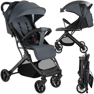 tectake® Buggy Kinderwagen von 0 bis 3 Jahre, Wagen für Baby Erstausstattung Neugeborene und Kinderbuggy mit Sonnenverdeck, einhändig faltbarer Reisebuggy, Reisekinderwagen, Baby Wagen - anthrazit