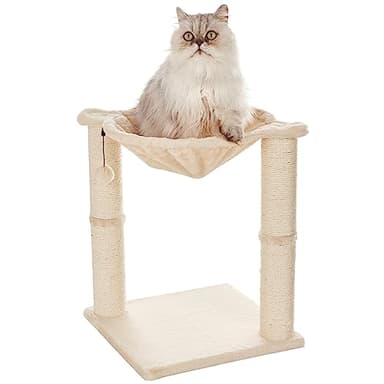 Amazon Basics Katzen-Kratzbaum mit Haus, Hängematte, Bett und Kratzstamm, 41 x 51 x 41 cm, beige