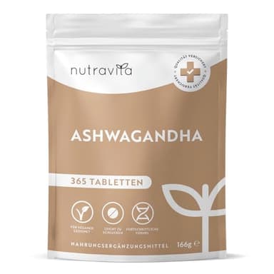 Ashwagandha Tabletten - 365 vegane Tabletten für 1 Jahr Vorrat - 60mg pro Tablette - Nutravita