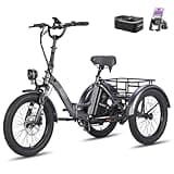 Fafrees E Bike Dreirad F20 Mate, Ebike Klapprad 20"*3.0 Zoll, Lastenfahrrad für Erwachsene 48V 18.2Ah Akku, e Bike 3 Rad 65N.m 25km/h, Dreirad für senioren (Kleiner hinterer Korb, Grau)