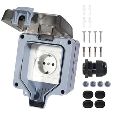 Aussensteckdose Wasserdicht IP66 Aufputz 16A Feuchtraum Steckdose Außen mit Klappdeckel Outdoor Stromverteiler Gartensteckdose Aufputzsteckdose Wandmontage Elektroinstallation
