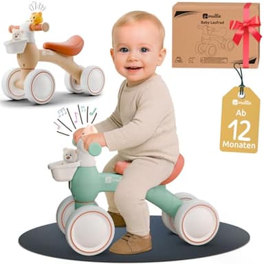 Mallie® Laufrad ab 1 Jahr I Ab 12 bis 24 Monate inkl. Klingel und Korb I Laufräder, Rutschauto Ab 1 Jahr, Schaukelpferd oder Dreirad ab 1 Jahr Ersatz I Balance Bike Kinderspielzeug als Geschenk 1 Jahr