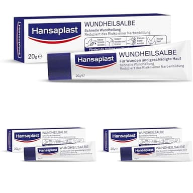 Hansaplast Wundheilsalbe (20 g), Wundsalbe für eine schnelle Wundheilung, Wund- und Heilsalbe reduziert das Narbenrisiko (Packung mit 3)