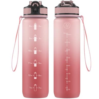 NAVTUE Trinkflasche, 1L Sport Wasserflasche mit Strohhalm, Zeitmarkierungen, Auslaufsicher, BPA-frei Tritan, Wasserflasche für Schule, Fitnesss, Fahrrad, Camping, Yoga, Outdoor (1 Flasche)