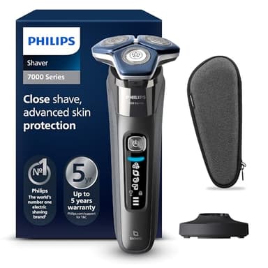PHILIPS Shaver Series 7000 – Elektrischer Nass- und Trockenrasierer für Herren mit aufklappbarem Trimmer, Ladestation & Reiseetui (Modell S7887/35)