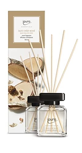 ipuro - Essentials Raumduft Cedar Wood 100ml | Raumerfrischer mit Orange, Zitrone, Rosmarin, Ylang Ylang, Sandelholz & Vanille Duft Aroma | Diffuser mit Stäbchen | Lufterfrischer für die Wohnung