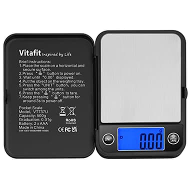 Vitafit 500g/0,01g Digitale Taschenwaage,Feinwaage,Digital Gramm Waage,Goldwaage Münzwaage mit LCD-Anzeige,Schmuckwaage,Schwarz