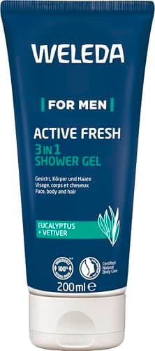 WELEDA Bio For Men 3in1 Duschgel & Shampoo ACTIVE FRESH vegan - Naturkosmetik Männer Duschseife & Haarpflege mit Eukalyptus & Vetiver Duft. Natürliche Dusche zur Reinigung von Haut & Haar (1x 200ml)
