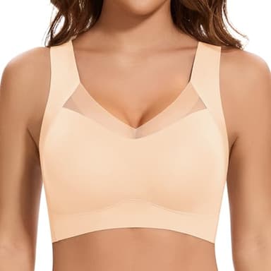 Jiuday Nahtloser BH ohne Bügel Große Brüste Starker Halt Spitze Sport BH Bustier Damen Gepolstert Soft Comfit Bügelloser Push Up BHS Haltungskorrektur Bra Seamless Bralette (Beige,L)