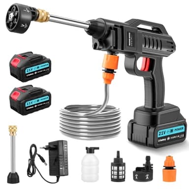 Dibaful Akku Hochdruckreiniger 100 Bar 270 L/H | Tragbarer Pistole mit 2 x 3000mAh Akku | Waschpistole Mobiler 6 in 1 Verstellbare Düse 5M Schlauch für Auto Boden