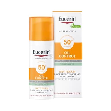 Eucerin Oil Control Sun Face Gel-Creme LSF 50+ 50 ml, unparfümierte Sonnencreme mit Dry Touch für empfindliche, fettige und zu Akne neigende Haut, schnell einziehender Sonnenschutz mit UV-Filter