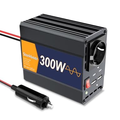 Starkbaer 300W/600W Wechselrichter Reiner Sinus 12V auf 230V Spannungswandler, Pure sine Auto Inverter, 4X USB & 1xAC Steckdosen Stromwandler. Kfz-Zigarettenanzünder-Stecker, Alu-Legierung.​