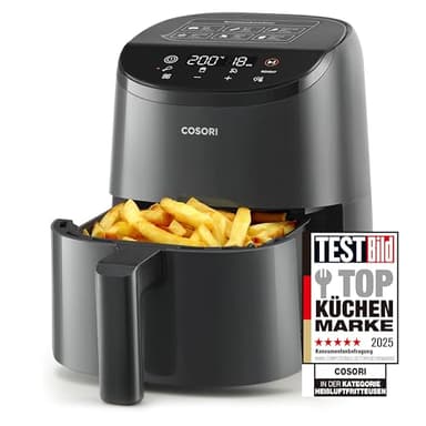 COSORI Heißluftfritteuse klein 2L, Mini-Airfryer für 1 Person, ideal für Camping, Reisen und Wohnmobile, schnell, kompakt, ohne Öl, energiesparend, Helles Schwarz