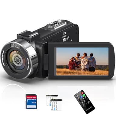 Videokamera 4K Camcorder 48MP mit IR Nachtsicht, 18X Digitalzoom 30FPS Video Kamera Recorder, 3.0-Zoll-LCD Touchscreen Webcam Vlogging Camera für YouTube mit Fernbedienung, SD-Karte und 2 Akkus