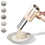 Elektrische Nudelmaschine Handheld, Handpresse mit 5 Modi, Tragbare Hand-Nudelmaschine für Haushalt, Aufladbar Nudelmaschine für Ausgemachte Spaghetti/Fettuccine (Beige)