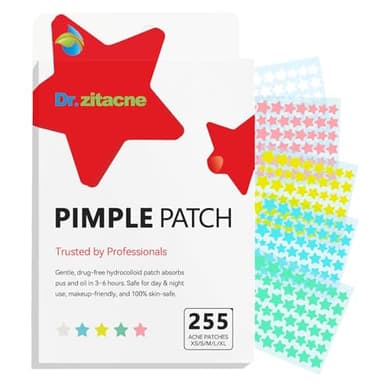 Pickel Patch, Pimple Patches, Pickelpatches Gesicht, Hydrocolloid Akne Acne Patch, 255 Stück 5 Farben & 5 Größen(8,10,12,14,16 mm), Atmungsaktiv & Absorptions, Süße Stern-Sticker mit, Tag & Nacht