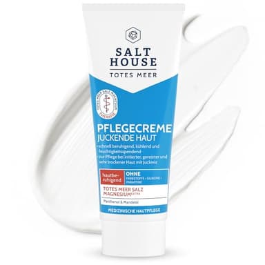 SALTHOUSE Totes Meer Pflegecreme bei gereizter, sehr trockener Haut mit Juckreiz - mit Totes Meer Magnesium, Panthenol & Mandelöl wie etwa bei Neurodermitis und Psoriasis (Schuppenflechte), 75 ml
