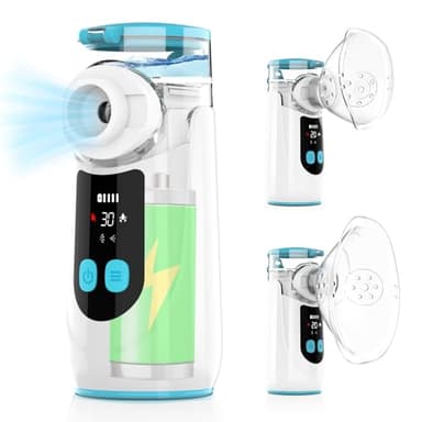NEEMOSI Inhalationsgerät für Erwachsene Kinder, Ultra Leise Inhaliergeräte mit 1200mAh Wiederaufladbarer Akku, Tragbar Vernebler Set mit 2 Maske und Mundstück