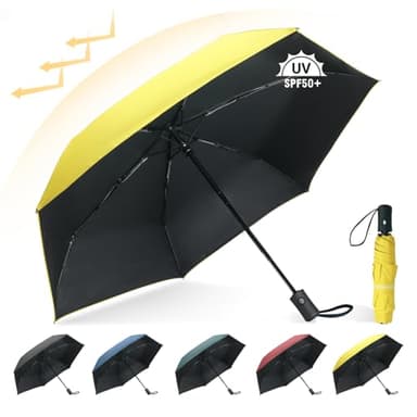 Herreicher UV Schirm Reise Regenschirm Automatik - Kompakt Faltbar Tragbar UV-Schutz Taschenschirm Leicht Umbrella 98cm Spannweite 6 Rippen 210T Abdeckstoff UPF50+ für Erwachsene und Kinder (Gleb)