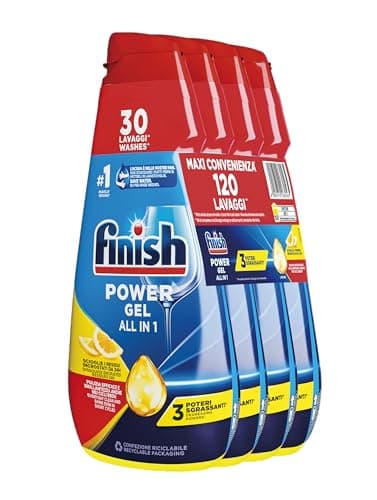Finish Powergel Flüssigwaschmittel für die Spülmaschine, multifunktional, entfettende Wirkung, Zitronengel, 120 Waschgänge, 4 Packungen mit je 30 Wäschen