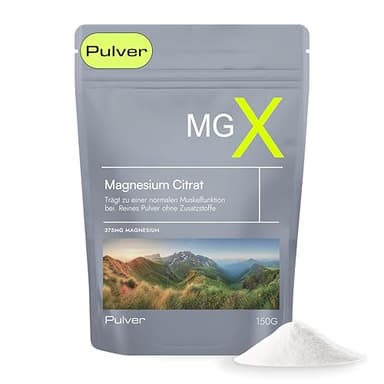Magnesiumcitrat Pulver 150g - 30 Tage Vorrat ohne Zusätze - Pures Magnesium Citrat, 100% deutsche Herstellung