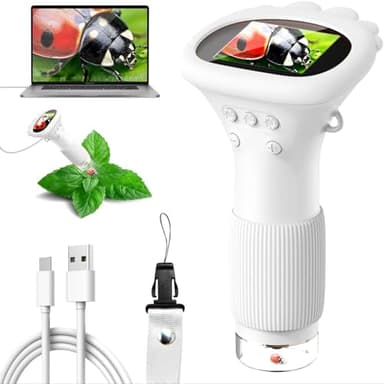 Mikroskop für Kinder, Ashfly 1000X Taschenmikroskop mit 2,0" IPS-Bildschirm USB Microscope Lupe, 8 LED Lights -Anschluss an PC, Mini-Kindermikroskop für Ostern Spielzeug - White