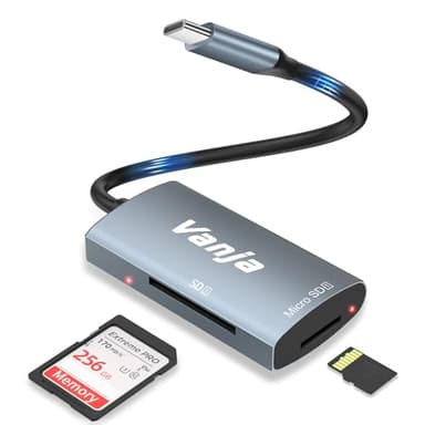 Vanja SD Kartenleser USB C, High-Speed USB 3.0 Micro SD Karten Adapter für SD SDXC SDHC MicroSD | Kompatibel für iPhone 17/16/15, MacBook Pro/Air, iPad Pro, Laptop, Galaxy Smartphones