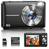 Digitalkamera 1080P Fotokamera 44MP Kamera Fotoapparat Tragbare Kompaktkamera mit 2,4" LCD Bildschirm, 16X Digitalzoom, 32G Micro Speicherkarte, 1 Akku für Kinder Teenager Student Anfänger-Schwarz