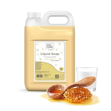 IDEA HOME FRAGANTE Handseife Flüssig 5L - Seife Kanister für alle Hauttypen - Gut Schäumende Flüssigseife 5 Liter - Cremeseife - Milch und Honig