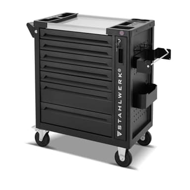 STAHLWERK Werkstattwagen Eagle abschließbarer Werkzeugwagen | Profi Montagewagen | Werkzeug-Organizer mit 7 Schubladen, Seitenauszug und gummierten Long-Life-Rollen