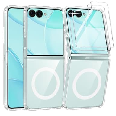 Vauki für Samsung Galaxy Z Flip 7 Hülle Kompatibel mit Magsafe, 1 Handyhülle mit 2 Externe Schutzfolie, TPU Transparent Magnetisch Case, Militärschutz Stoßfest Schutzhülle Dünn Durchsichtige Cover