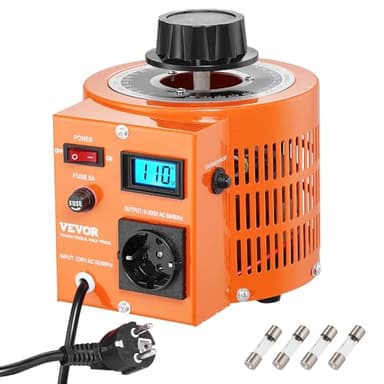 VEVOR 1000VA Spannungswandler mit variabler Spannung 3,3 Ampere, 230 V Eingang 0-300 V Ausgang Wechselspannungsregler, 4 zusätzlichen Sicherungen Thermokontrollschalter für Zuhause, Industrie, Büro