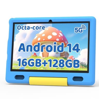 Ainmel Kinder Tablet 10 Zoll Octa-Core Android 14 Tablet für Kinder, 16GB+128GB (1TB TF), Kindersicherung, WiFi 6/Bluetooth 5.3, Widevine L1 mit Kindersicheres Gehäuse -Blau