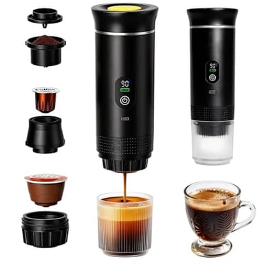 Tragbare Espressomaschine mit Akku, Kapsel Tragbare Mini Kaffeemaschine, Portable Coffee Maker, Kaffeemaschine to go mit USB C, für 3-in-1 Gemahlenem Kaffee, Perfekt für Unterwegs, Camping, Reisen